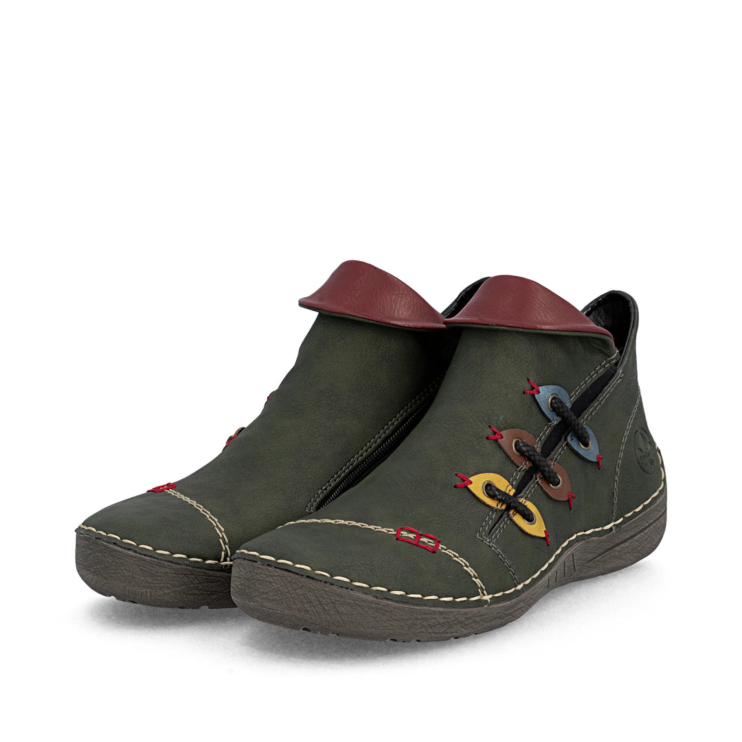 Rieker Ladies 72581  Olive Green Wide fit Zip up Walking Casual Boots with Warm Lining