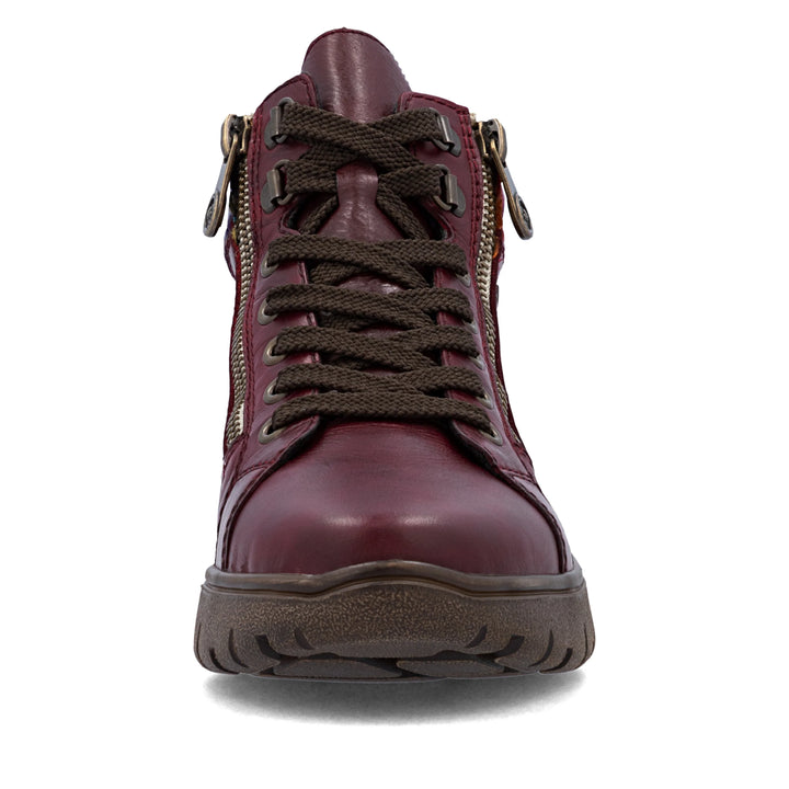 Rieker Tex Antistress N1305 Ladies Water Resistant Red Leather Extra Wide fit Lace Up Zip Fastening Boots