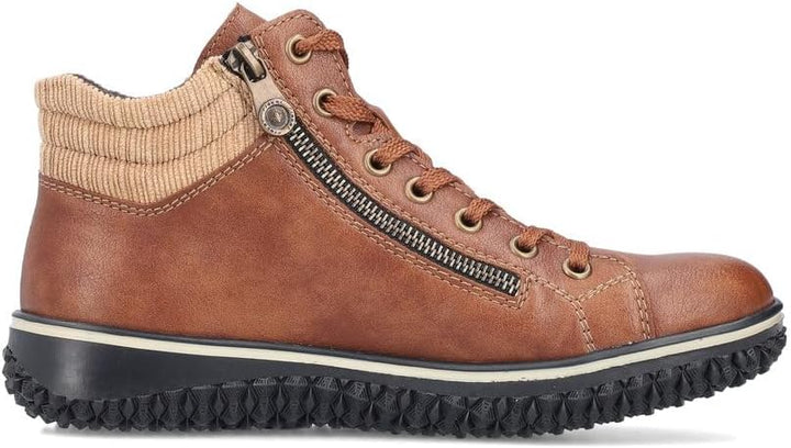 Rieker Tex Z4263 Ladies Water Resistant Fleece Lined Double Zip/Lace Up Boots Brown