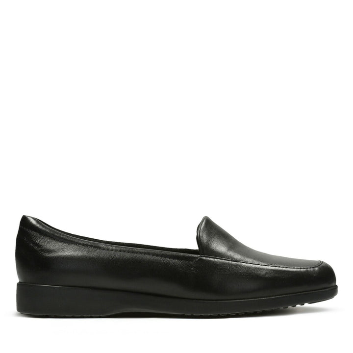 Clarks Georgia WIDE E FIT Ladies Black Leather Loafers Moccasin Slip On Shoes