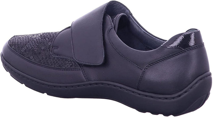 Waldlaufer Henni 496H31 Ladies Wide Dual Fit Leather/Textile Touch Fasten Stretch Shoe Black