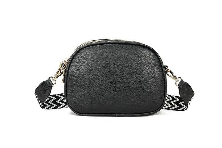 Long & Son LadiesTriple Zip Handbag Crossbody Adjustable Fabric Strap Black