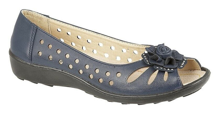Boulevard L515 Ladies Punched Flower Open Peep Toe Summer Casual Sandals NAVY