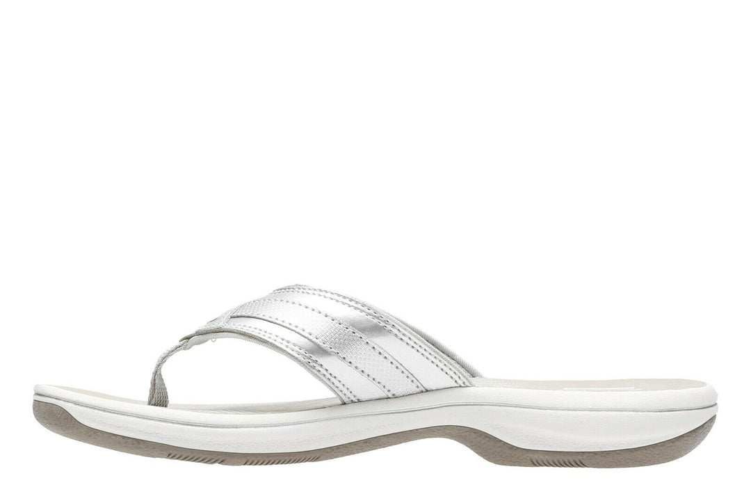 Clarks Brinkley Sea Ladies Adjustable Toe Post Flip Flop Sandals Silver