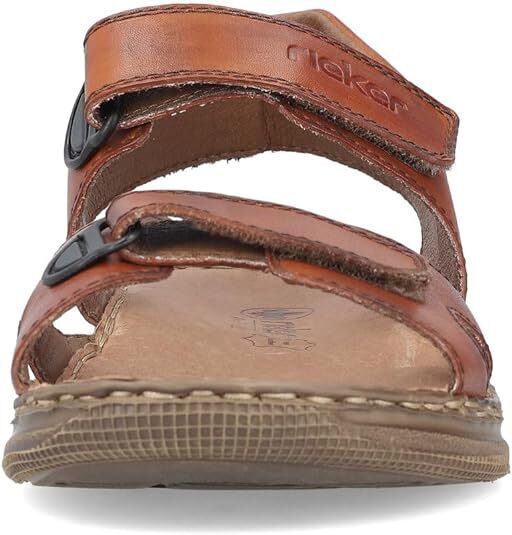 Mens Rieker Tan Leather Upper & Lined Double Touch Fasten Lightweight Sandals