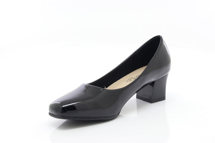 Comfort Plus Karly Ladies Wide Fit Slip On Block Heel Court Shoes Black Patent