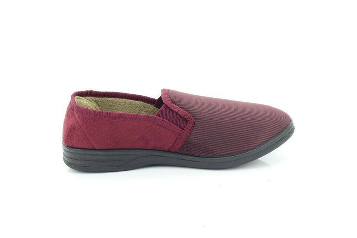 Dr Keller Donnael Mens Burgundy Cord Twin Gusset Fleece Warm Lined Full Slippers With Rubber Sole