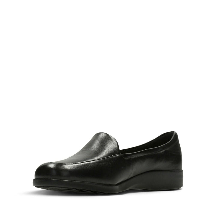 Clarks Georgia WIDE E FIT Ladies Black Leather Loafers Moccasin Slip On Shoes