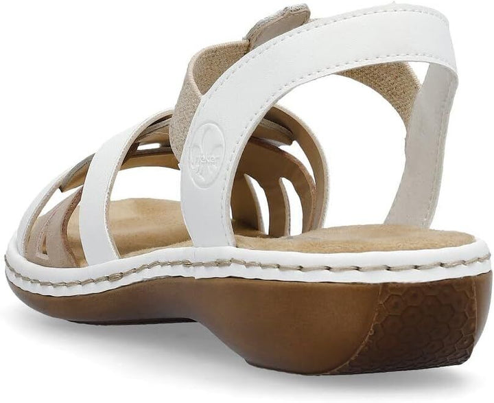 Rieker 65918 Ladies Low Wedge Elasticated Slingback Sandals White/Beige/Cream