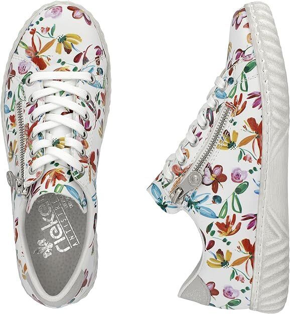 Rieker Antistress N0900 Ladies Lace Up With Zip Fasten Athleisure Trainers Multi Floral
