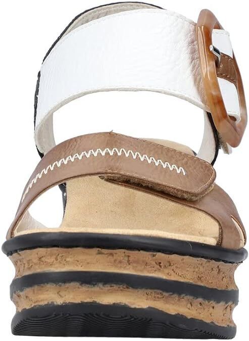 Rieker 68176 Ladies Beige/White/Black Touch Fasten Mid Wedge Slingback Sandals