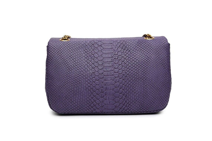 Long & Son Ladies Lizard Print Handbag Crossbody Bag Strap Chain Pockets Purple