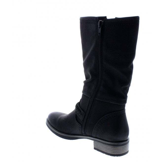 Rieker 98860 Ladies Faux Leather Warm Lined Biker Style Boots With Inside Zip Fasten Black