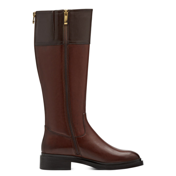Tamaris 25540 Ladies Leather Zip Up Knee High Adjustable Calf Boot Tan/Mocca