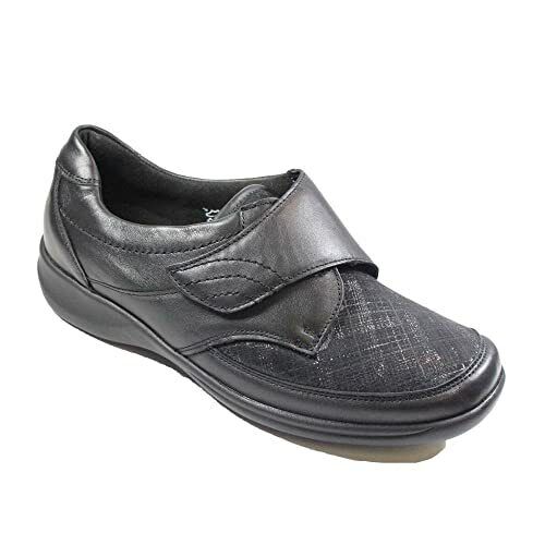 Waldlaufer Millu M5430 Womens WIDE EEE/EEEE Black Leather/Lycra Touch Fasten Shoes