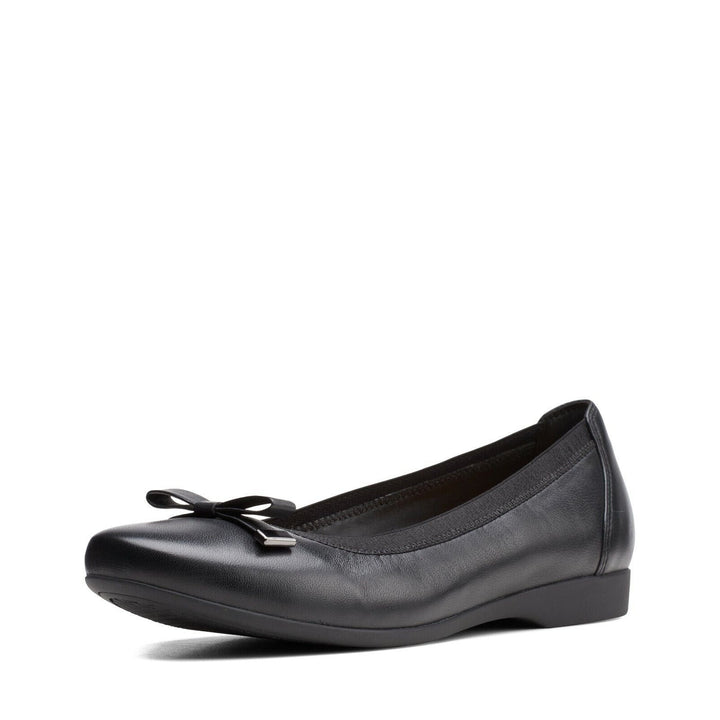 Clarks Unstructured Un Darcey Bow D Fit Ladies Leather Slip On Ballerina Pumps Shoes Black