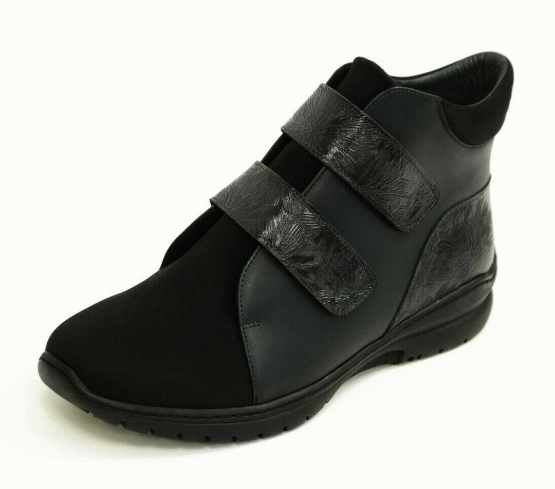 Footsoft Bree EXTRA WIDE (EE/ EEE) Black Leather Double Strap