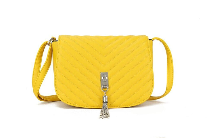 Long & Son Ladies Handbag Crossbody With Flap Adjustable Strap Tassel Yellow