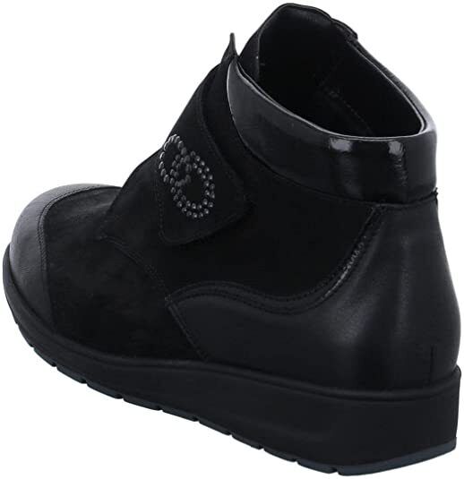 Waldlaufer Mimi 812815 Ladies Extra Wide Fitting Black Softee Leather Nubuck Diamante Strap Boots
