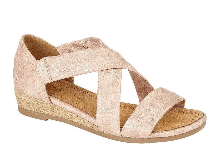 Cipriata Olivia L668 Womens/ Ladies Rose Gold Shimmer Effect Crisscross Heel-in Stretch Slip On Sandal