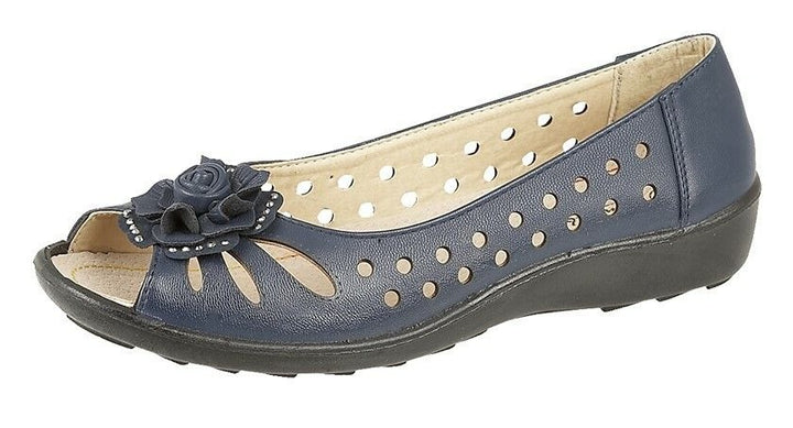 Boulevard L515 Ladies Punched Flower Open Peep Toe Summer Casual Sandals NAVY