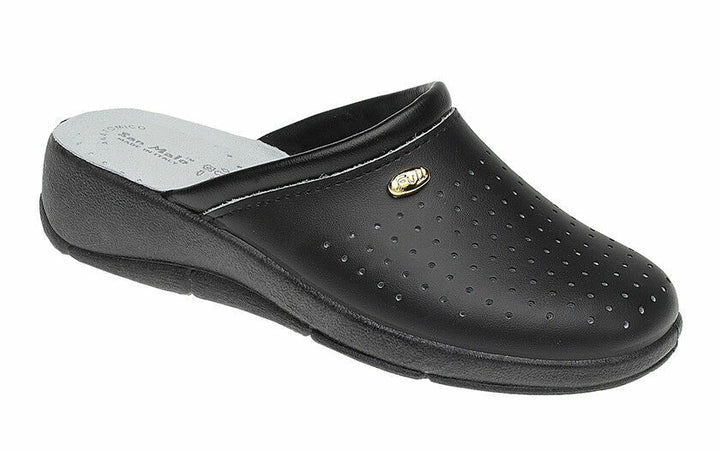 Dek L128 Ladies Coated Leather Clogs Nursing/Kitchen Slip On Mules Black