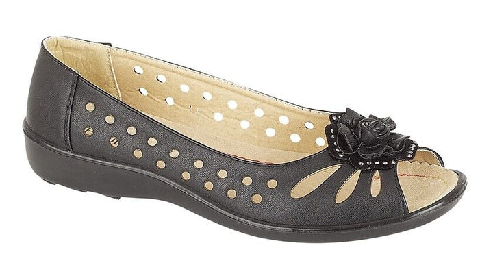 Boulevard L515 Ladies Punched Flower Open Peep Toe Summer Casual Sandals BLACK