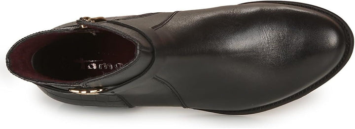 Tamaris 25047 Ladies Leather Reptile Print Ankle Zip Up Block Heel Boots Black