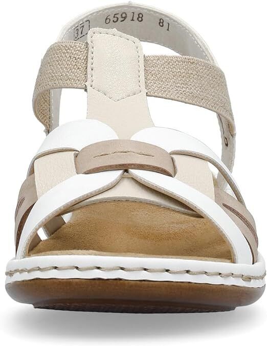 Rieker 65918 Ladies Low Wedge Elasticated Slingback Sandals White/Beige/Cream