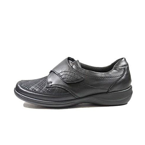 Waldlaufer Millu M5430 Womens WIDE EEE/EEEE Black Leather/Lycra Touch Fasten Shoes