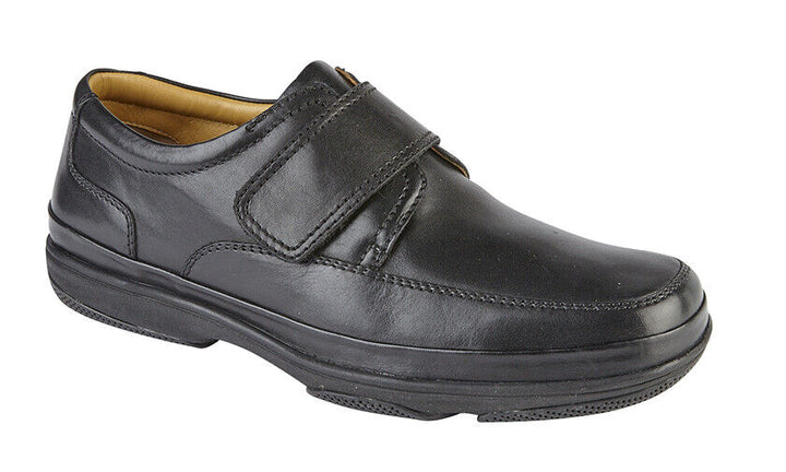 Roamers M037A Mens Black Leather WIDE FIT Touch Fasten Lightweight Shoes Swift Turn