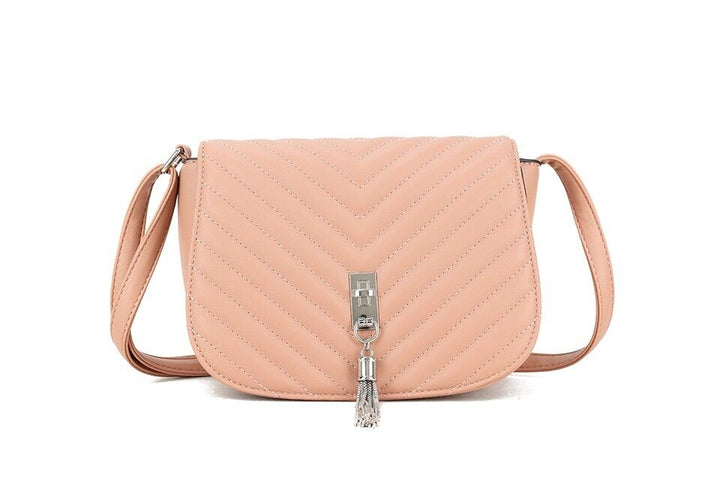 Long & Son Ladies Handbag Crossbody With Flap Adjustable Strap Tassel Pink