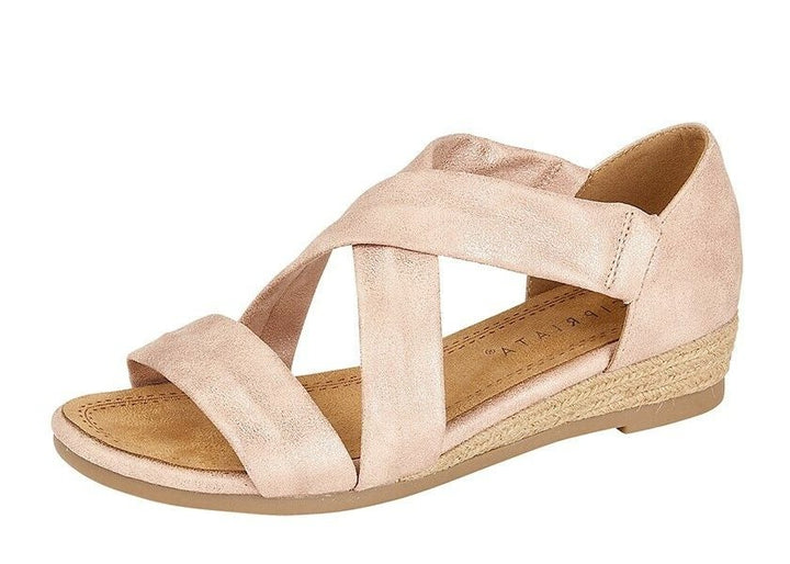 Cipriata Olivia L668 Womens/ Ladies Rose Gold Shimmer Effect Crisscross Heel-in Stretch Slip On Sandal