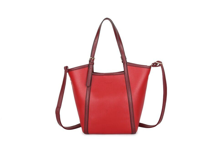 Long & Son Faux Leather Medium Tote Handbag/ Shopping Bag With Long Strap And Pouch Red