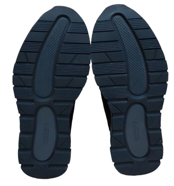 Waldlaufer H-Richard Wide Fit Black Leather With Stretch Lycra, Lace & Zip Fasten Athleisure Trainers