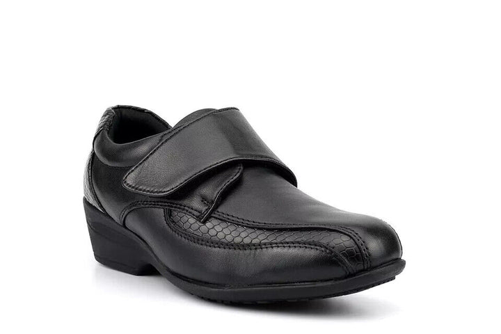 Dr Keller Eva Ladies Black Leather Strap Low Wedge Heel Office Shoes