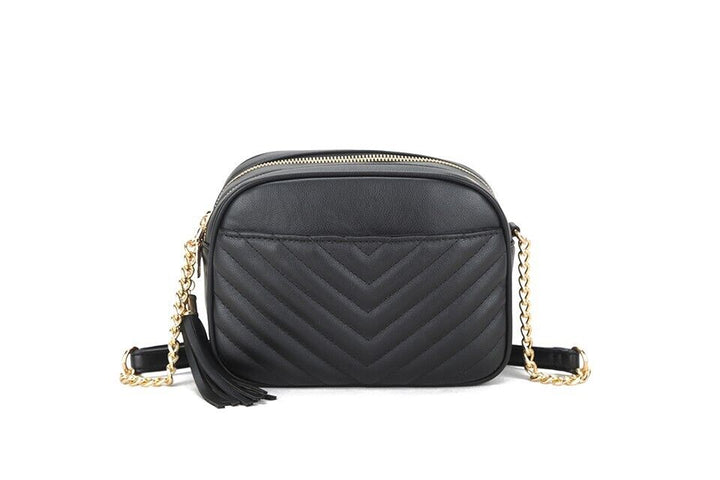 Long & Son Ladies Small Handbag Crossbody Adjustable Chain/Strap Tassel Black
