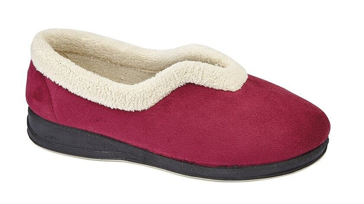 Sleepers Olivia Ladies Wide E Fit Red Memory Foam V Throat Warm Fleece Lined Slippers