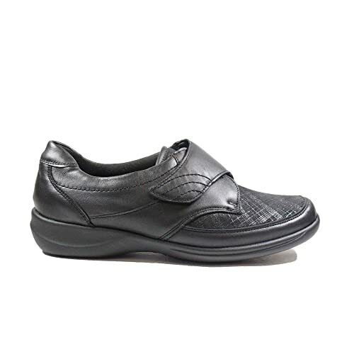 Waldlaufer Millu M5430 Womens WIDE EEE/EEEE Black Leather/Lycra Touch Fasten Shoes
