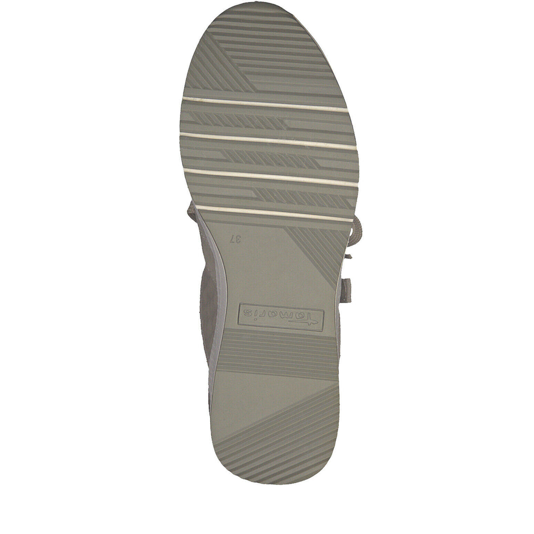 Tamaris 23702 Taupe Nubuck Gold Leather Trainers Lace Up Zip Athleisure Wedge