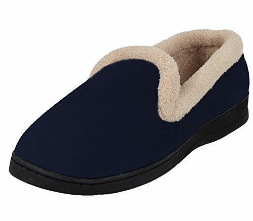 Jo & Joe Cashmere Ladies Light Weight Soft Velour Warm Lined Fleece Trim Hard Sole Slippers Navy Blue