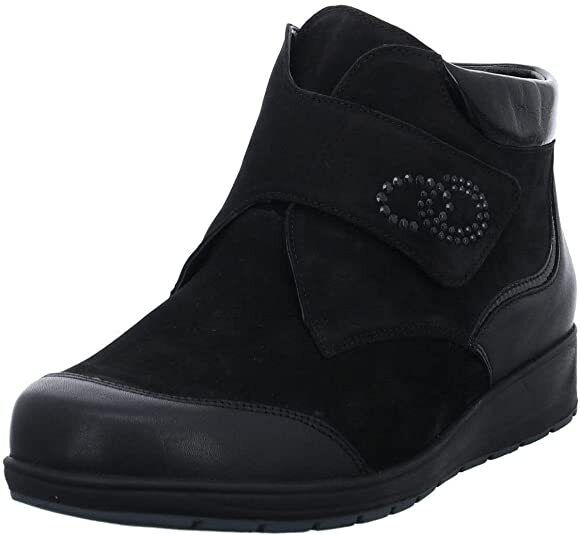 Waldlaufer Mimi 812815 Ladies Extra Wide Fitting Black Softee Leather Nubuck Diamante Strap Boots