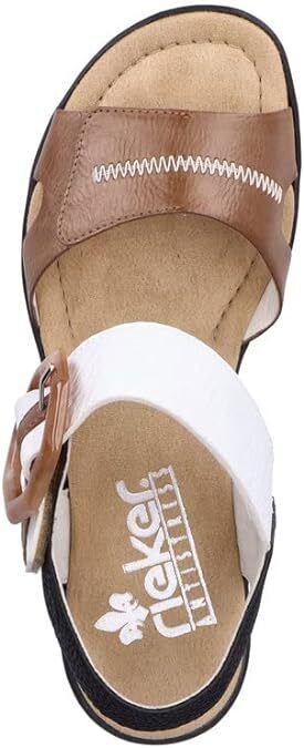 Rieker 68176 Ladies Beige/White/Black Touch Fasten Mid Wedge Slingback Sandals