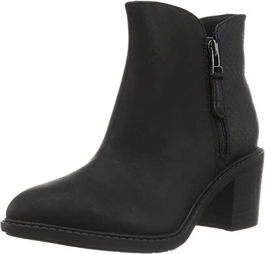 Clarks Scene Zip Ladies Waxy Snake Print Leather Outer Zip Block Heel Boots Black