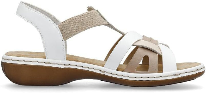 Rieker 65918 Ladies Low Wedge Elasticated Slingback Sandals White/Beige/Cream