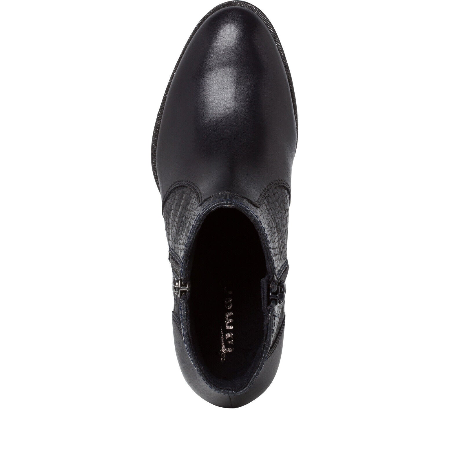 Tamaris 25326 Ladies Navy Leather Anti Slide Anti Shock Heel Zip Ankle footlooseoflondon
