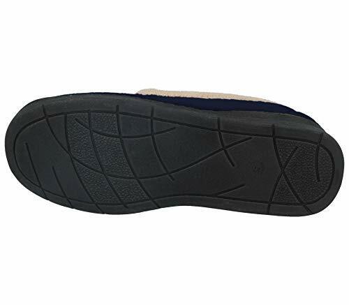 Jo & Joe Cashmere Ladies Light Weight Soft Velour Warm Lined Fleece Trim Hard Sole Slippers Navy Blue