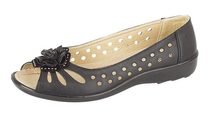 Boulevard L515 Ladies Punched Flower Open Peep Toe Summer Casual Sandals BLACK