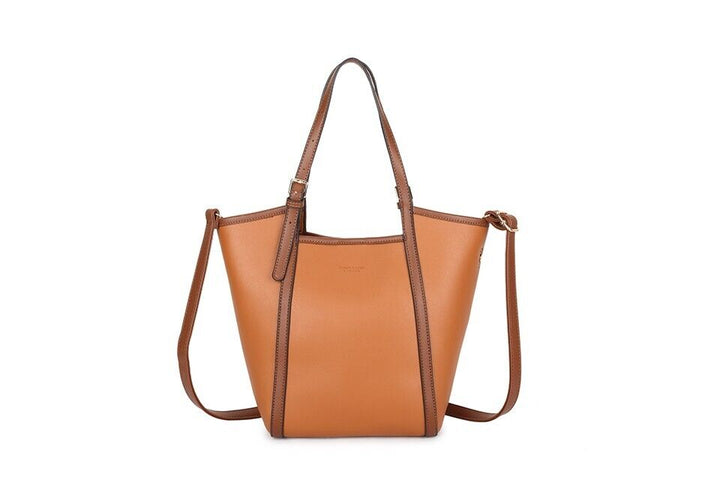 Long & Son Faux Leather Medium Tote Handbag/ Shopping Bag With Long Strap And Pouch Tan