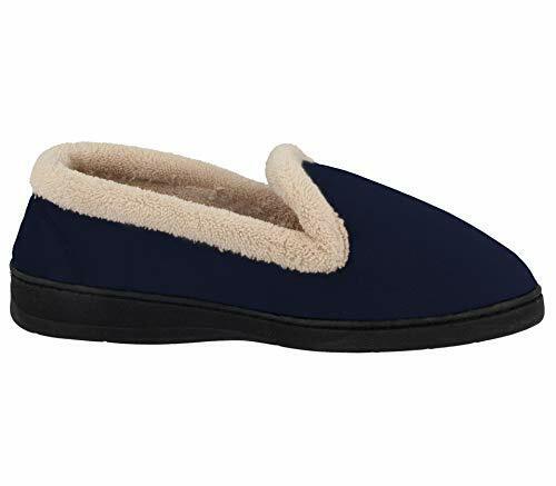Jo & Joe Cashmere Ladies Light Weight Soft Velour Warm Lined Fleece Trim Hard Sole Slippers Navy Blue